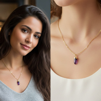 Collier pendentif en argent sterling 925 plaqué or 18 carats avec chaîne réglable tendance en forme de balle d'améthyste