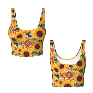 Soutien-gorge de sport pour femme grande taille, léger, respirant, à maintien élevé, extensible dans les quatre sens, imprimé par sublimation motif tournesol, pour yoga et gym, devant - Product Image 1