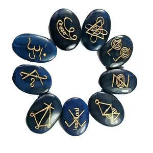 karuna Blue onyx shape Oval stone 9 piece karuna set natural healing crystal Reiki gemstone Karuna Set wholesale
