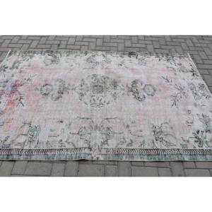 Alfombra clásica de lana de retazos Rosa verde 5,8X7,8 pies estilo Tabriz turco hecho a mano para sala de estar patrón de rayas rectangulares látex - Product Image 3