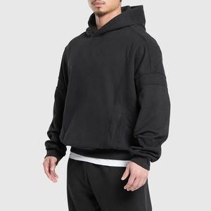 Sudadera con capucha en blanco de peso pesado grueso de lana para hombre, conjunto de chándal de Color contrastante de Terry francés con hombros caídos de algodón - Product Image 3