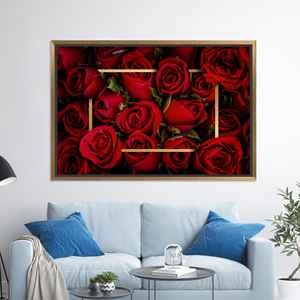 ผ้าใบพิมพ์ลายกุหลาบแดงสุดหรู - งานศิลปะติดผนังลายดอกไม้สุดหรู พร้อมกรอบสีทอง - Product Image 1