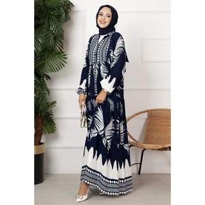 Vestido Hijab de viscosa de ajuste cómodo medio abotonado Azul Marino - Product Image 2