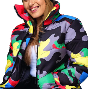 Unisex Trendy Multi-Color <b>Camo</b> Turtleneck Puffer <b>Jacket</b> Custom Winter Rainbow Camouflage for Men Women Long Clothing Length - Product Image 2