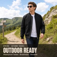 Blouson aviateur noir MA-1 imperméable en Taslan avec poignets et ourlet côtelés pour les voyages en plein air et le quotidien