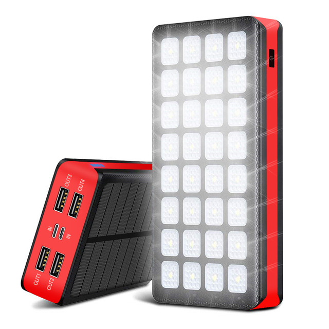 High-Capacity 30000mAh Waterproof Outdoor Emergency Power Bank Plug Double USB Solar Portable Charger Station 15W Power Quick
