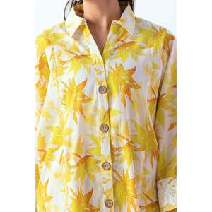 Conjunto de Dos Piezas para Mujer, Estampado Amarillo Ondulado, Manga Tres Cuartos, Tela Crepé, Estilo Casual, para Primavera/Verano, Tallas XXS-2XL - Product Image 5