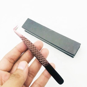 Pinzas de extensión de pestañas de acero inoxidable sólido profesional de oro rosa, agarre de diamante personalizable, Punta puntiaguda, tipo de bota de fibra - Product Image 5
