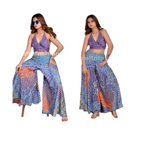 Ladies Summer Bohemian Floral Pattern Crepe Reversible A-Line Bikini Top Plus Size V-neck Beach Wear Sale! Soie à la mode - Product Image 4