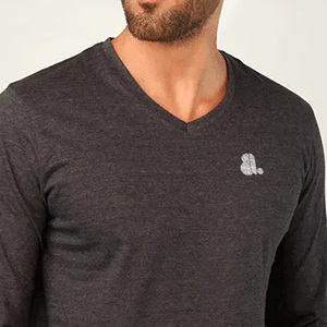T-shirt en coton à manches longues pour homme de qualité supérieure, col en V, t-shirt à col en V, logo personnalisé, t-shirt à manches longues à col en V pour homme - Product Image 2