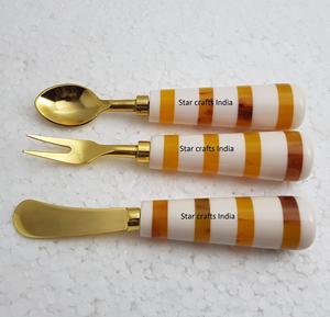 Cubiertos especiales Resina epoxi Mango de madera fresca Cuchara de acero inoxidable Tenedor Cubiertos Juego de cubiertos de acero inoxidable - Product Image 4