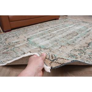 Alfombra Vintage de 5.8x9.2 pies, Alfombra Turca Grande, Alfombra a Rayas Azul y Marrón - Product Image 4