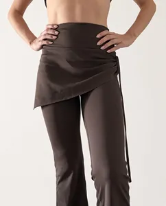 High Waist <b>Flared</b> Leg <b>Yoga</b> <b>Leggings</b> Ruched Butt Seamless Four-Way Stretch Elastic Waist Breathable Solid Color Full Length - Product Image 3