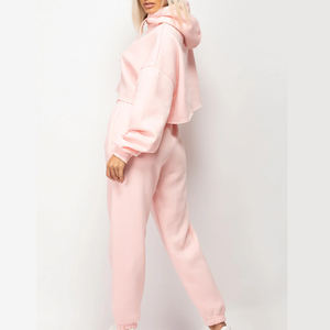 Venta en línea Conjunto de sudaderas con capucha recortadas de color sólido Hecho en material de alta calidad Conjunto de sudaderas con capucha recortadas para mujer - Product Image 6