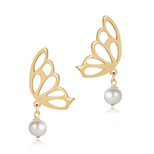 Boucles d'oreilles à clous rondes élégantes en perles simples, design papillon, plaquées or, anniversaire, fabrication turque, bijoux en argent sterling 925 - Product Image 6