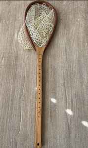 Épuisette de pêche à la mouche d'extérieur avec cadre en bois et filet en caoutchouc, outil de capture de truites à lancer à la main - Product Image 6