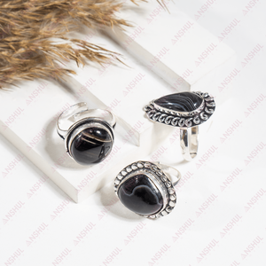 Anillos de cabujón de ágata Sulemani negra, los más modernos y elegantes, piedras preciosas curativas para joyería, fiestas, meditación, al mejor precio. - Product Image 2