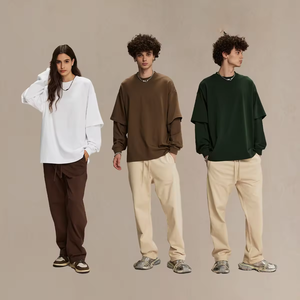 T-shirts à manches de stock de luxe lourd 305 Gsm coton lourd Double couche chemise à manches longues léger personnalisation T-shirt pour hommes - Product Image 1