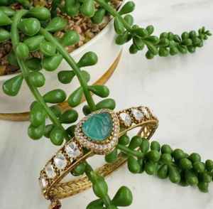 Juego de joyas chapadas en oro de latón Polki para compromiso, boda y fiesta, regalo de moda para mujeres y niños con opciones de tamaño 2,4 y 2,6 - Product Image 1