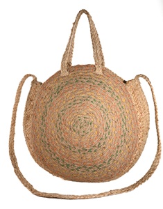 Sac à bandoulière rond en jute bohème avec motif tissé coloré, sac de plage d'été pour femmes - Product Image 1