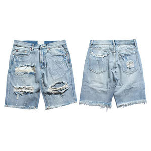 Custom High Quality Heavy Weight Distressed <b>Flared</b> Denim Shorts for <b>Men</b> Eco-Friendly Casual <b>Jean</b> Shorts with Private Label - Product Image 5