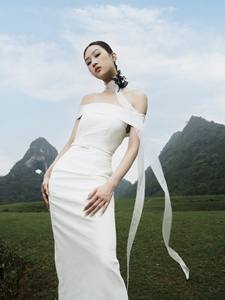 Elégant Blanc Long EMILIA LA ROBE D'ÉPAULE Rayon Spandex Tissu Tissé Unique Femmes Robes Conception BLANC ANT Fabricant - Product Image 6