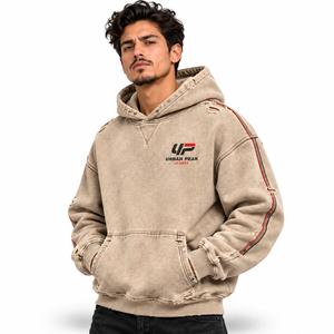 Sweat à capuche moderne pour homme, effet vieilli, avec accents en tissu texturé, silhouette tendance et style décontracté exclusif - Product Image 3