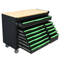 Banc de travail de garage robuste à douze tiroirs avec poignée verte sur roulettes, personnalisable OEM pour l'entretien industriel