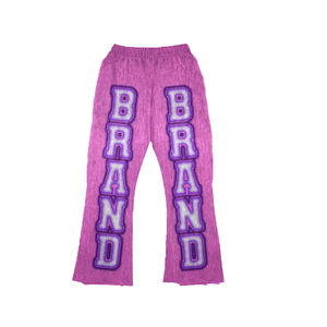 Custom Your Brand Unisex Pink Black Premium 100% Cotton <b>Lounge</b> Hairy Stacked Flare Mohair Sweatpants - Product Image 1