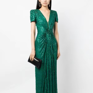 ชุดราตรีผ้าซาตินประดับเลื่อมแบบสแตติกที่สวยงามพร้อมแขนสั้นและรูปทรงเอไลน์สำหรับงานปาร์ตี้งานพรอม - Product Image 1