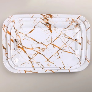 Plateau en marbre blanc avec plateau de rangement polyvalent au design doré pour servir la décoration vanité cuisine salle à manger maison utilisation de table - Product Image 6