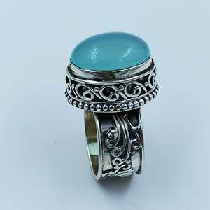 Navya <b>Craft</b> Handmade 925 Sterling Silver March Birthstone <b>Ring</b> Boho Style Chalcedony Silver Jewelry Custom US Size <b>Ring</b> - Product Image 3