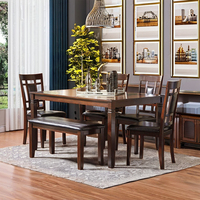 Ensemble moderne 6 pièces pour maison et restaurant Petite table à manger rectangulaire et chaises confortables en bois massif pour hôtel et cuisine