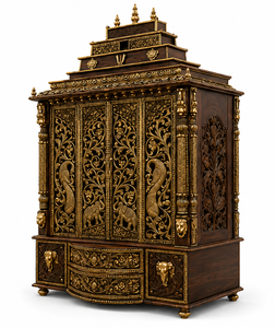 Mandir de madera Tirupati Balaji con puertas talladas con motivos de pavo real, estilo exclusivo del sur de la India, templo de madera tallado a mano para el hogar, Australia. - Product Image 5