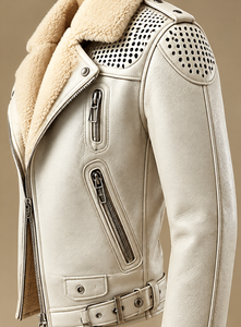 Veste en cuir pour homme avec col en fausse fourrure, fermeture éclair, style motard d'hiver - Product Image 4