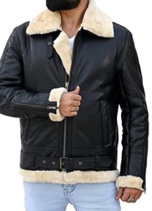 Chaqueta de piel sintética de piel de oveja auténtica con cuello levantado personalizada para hombre, chaqueta de temporada de invierno estilo motorista frontal estilo invierno caliente - Product Image 4