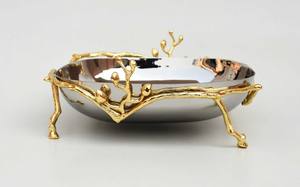 Cuenco de Metal de alta calidad, cuenco para servir de forma redonda de trabajo elegante con soporte de Metal dorado para decoración de boda japonesa - Product Image 5