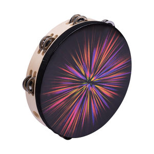 Pandereta de mano de madera con doble hilera de cascabeles metálicos, cabeza de tambor reflectante, instrumentos de percusión, tambor de pandereta - Product Image 1