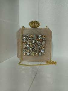Handmade Women's Clutch Resin Fashion Magnetic Closure Cotton Lining Rhinestone <b>Button</b> Beaded Diamonds Pearl - Product Image 2