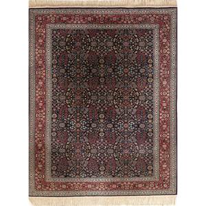 Alfombra de Lana Azul Aalam Anudada a Mano con Patrón Floral y Abstracto para Entrada del Hogar, Rectangular de 9x12 para Adolescentes - Paem-1292 - Product Image 1