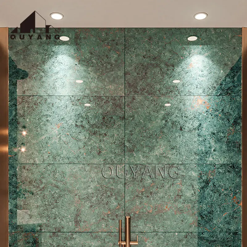 QUYANG Custom Building Design Villa Polished Emerald Green Marble Slab Porcelain Wall And Floor Tiles