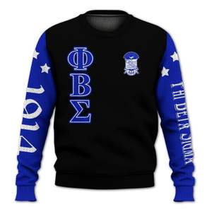 Phi Beta Sigma Chenille 1914 Acrylic Knit <b>Sweater</b> Greek Letters Sigma Beta Blue <b>White</b> Fraternity <b>Sweater</b> Apparel Gift - Product Image 3