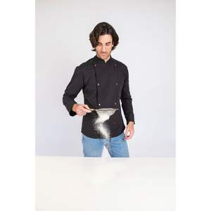 Veste de chef Brooklyn Black 100% coton avec décoration boutonnée, produit fini - Product Image 5
