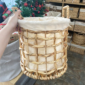 Handmade Round WATER HYACINTH STORAGE <b>BASKET</b> with Washable Cotton Liner with Handles Handmade Eco <b>Hamper</b> - Product Image 3