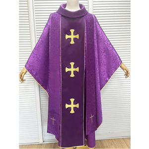Tissu Jacquard de qualité avec vêtement design brodé avec étole sur mesure violet 2025 chasuble de broderie - Product Image 1