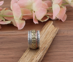 Handmade Sterling Silver and Brass <b>Spinner</b> <b>Ring</b> Wavy Edge Meditation <b>Ring</b> for Men & <b>Women</b> Two Tone Fidget Band Jewelry - Product Image 6