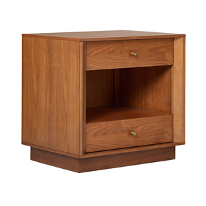 Table de chevet moderne en bois massif avec deux tiroirs et une étagère ouverte pour chambre à coucher - Product Image 2