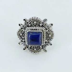 Handmade 925 Sterling Silver <b>Statement</b> Ring Lapis Lazuli Gemstone Natural Blue <b>Cushion</b> Shape Boho September Birthstone Jewelry - Product Image 2