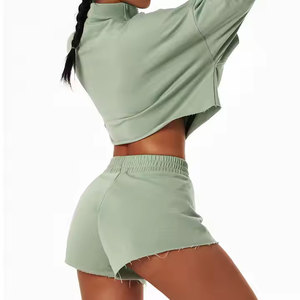 Conjunto de chándal tejido de invierno de gran tamaño para mujer, logotipo personalizado, peso pesado, 2 piezas, ecológico, transpirable, pantalones cargo informales - Product Image 2