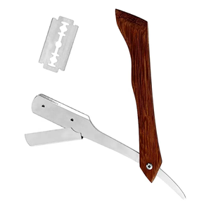 Maquinilla de afeitar de borde recto de peluquero más vendida, cuchillo de afeitar con mango de madera de peluquero profesional de acero inoxidable de alta calidad para hombres - Product Image 1